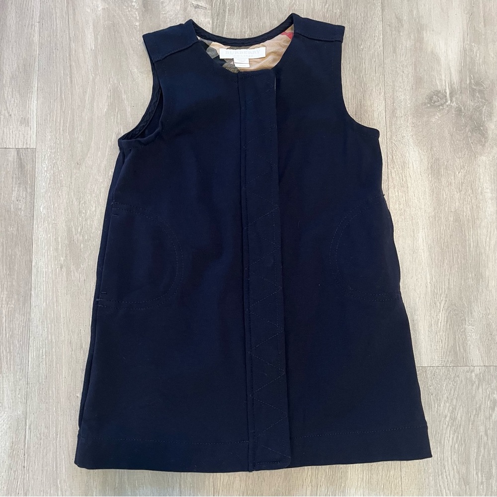 Burberry Children Navy Zip Snap Dress with Check Detail